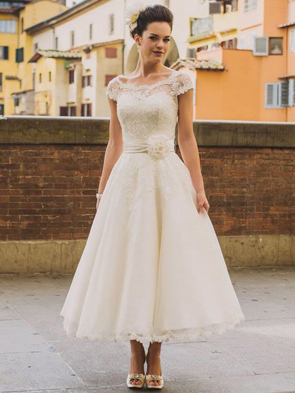 Wedding Dresses Princess Tulle Lace Short Sleeves Length