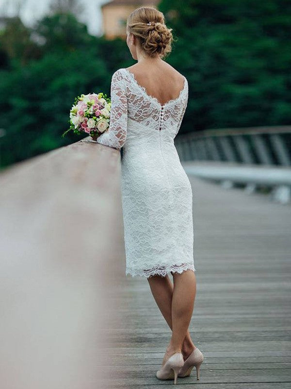 Column Lace Long Sleeves Knee-Length Wedding Dresses