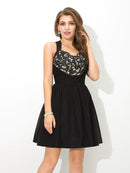 A-Line/Princess Straps Lace Sleeveless Short Chiffon Cocktail Dresses