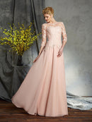 A-Line/Princess Scoop Applique 3/4 Sleeves Long Chiffon Mother of the Bride Dresses