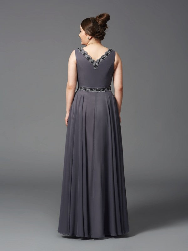 A-Line/Princess Straps Lace Sleeveless Long Chiffon Mother of the Bride Dresses