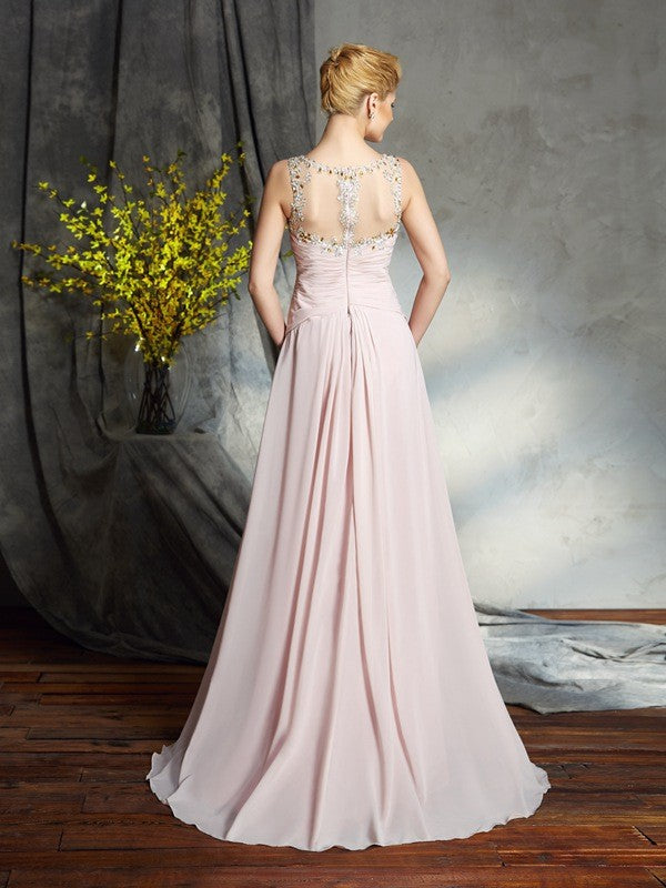 A-Line/Princess Bateau Applique Sleeveless Long Chiffon Mother of the Bride Dresses