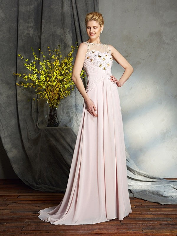 A-Line/Princess Bateau Applique Sleeveless Long Chiffon Mother of the Bride Dresses