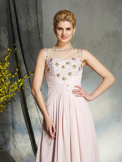 A-Line/Princess Bateau Applique Sleeveless Long Chiffon Mother of the Bride Dresses