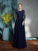 A-Line/Princess Scoop Applique 3/4 Sleeves Long Chiffon Mother of the Bride Dresses