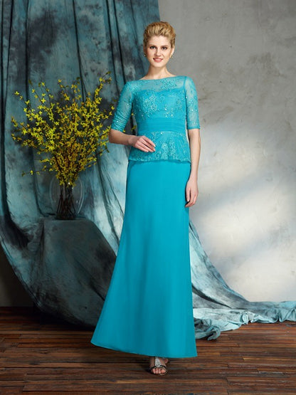 Sheath/Column Bateau Applique 1/2 Sleeves Long Chiffon Mother of the Bride Dresses