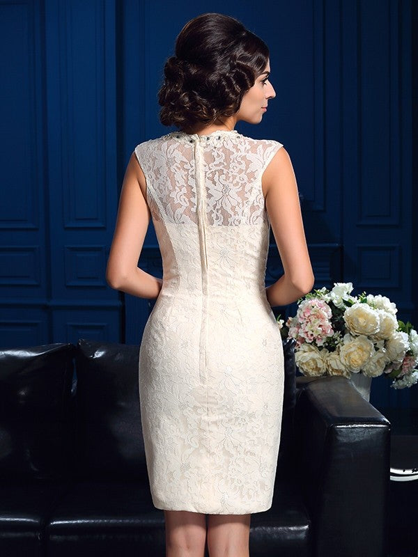 Sheath/Column Jewel Lace Sleeveless Short Lace Mother of the Bride Dresses