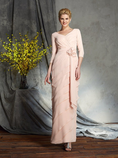 A-Line/Princess Scoop Applique 3/4 Sleeves Long Chiffon Mother of the Bride Dresses