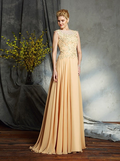 A-Line/Princess Scoop Applique Sleeveless Long Chiffon Mother of the Bride Dresses