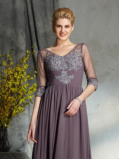 A-Line/Princess V-neck 1/2 Sleeves Long Chiffon Mother of the Bride Dresses