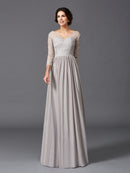 A-Line/Princess V-neck Ruffles 3/4 Sleeves Long Chiffon Mother of the Bride Dresses