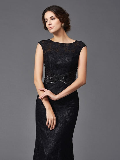 Sheath/Column Scoop Beading Sleeveless Long Lace Mother of the Bride Dresses