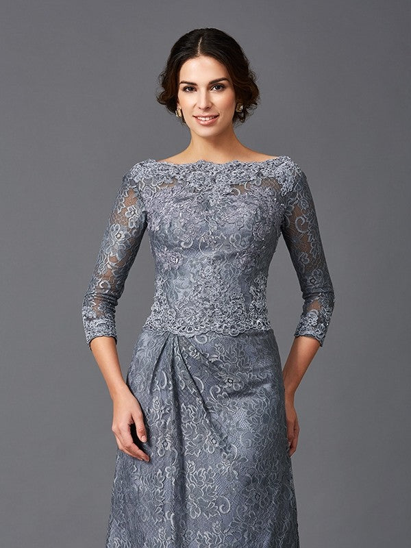 A-Line/Princess Bateau Lace 3/4 Sleeves Long Net Mother of the Bride Dresses