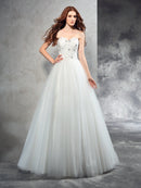 A-Line/Princess Sweetheart Beading Sleeveless Long Net Wedding Dresses