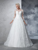 Ball Gown Jewel Lace Long Sleeves Long Lace Wedding Dresses