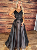 V Neck Spaghetti Strap Plus Size Lace Tulle Dress Formal Evening Dresses Fall November Wedding Guest Dress