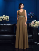 A-Line/Princess V-neck Pleats Sleeveless Long Chiffon Mother of the Bride Dresses