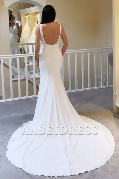 AABEI DRESS Elegant Simple Wedding Dress Plunge V Open Back Mermaid Long Charming Formal Dresses