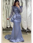 Formal Dress Tea Length 3/4 Length Sleeve Square Neck Stretch Fabric with Feather Evening Gown Elegant Dress