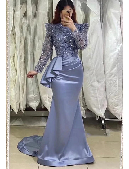 Formal Dress Tea Length 3/4 Length Sleeve Square Neck Stretch Fabric with Feather Evening Gown Elegant Dress