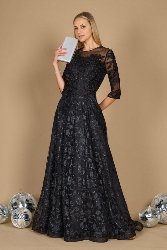 AABEI DRESS Formal Wear Dresse Exquisite A Line Round Neck 3/4 Sleeve Sparkling Lace Appliques Fashion Retro Long Mother Of The Bride Dress