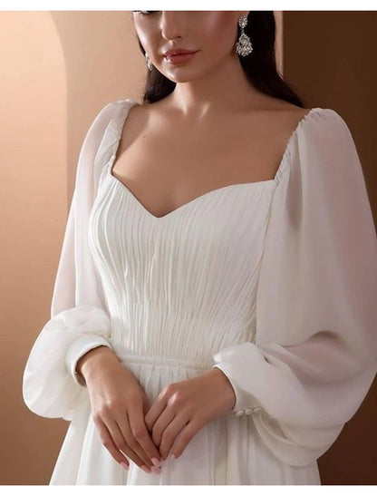 Beach Vintage Off Shoulder Long Sleeve Court Train Chiffon Bridal Gowns With Pleats Beading Wedding Dresses