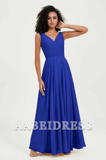 AABEI DRESS Bridesmaid Dresses Chiffon A-Line V-Neck Pleated Sleeveless Floor-Length Elegant Simple Wedding Guests Dresse
