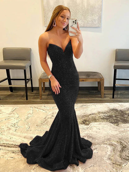 Prom Dress Mermaid Sweetheart Neck Sequins