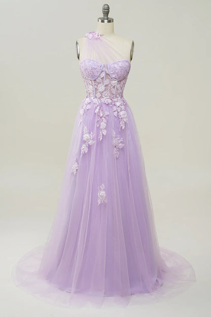 AABEI DRESS Hot Sale Prom Dress Exquisite A Line One Shoulder With Romantic Appliques Long Formal Dress