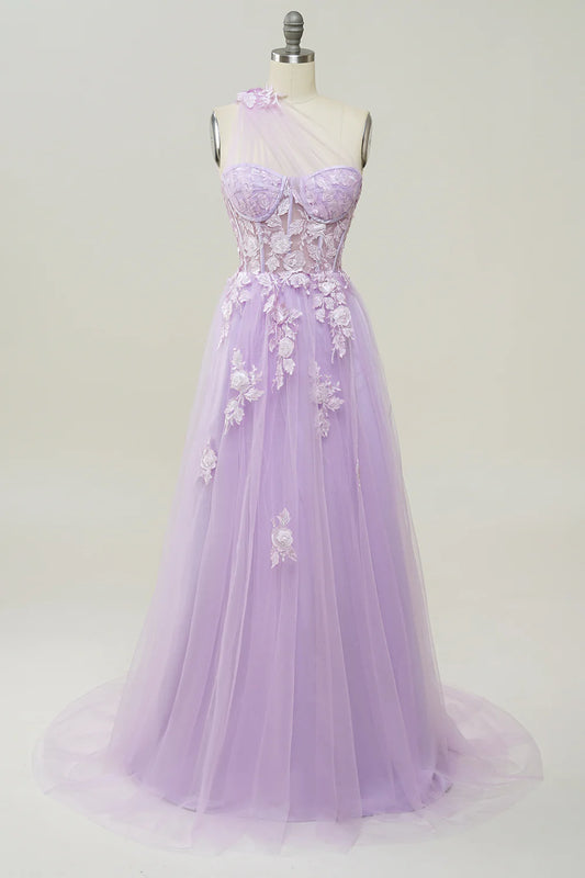 AABEI DRESS Hot Sale Prom Dress Exquisite A Line One Shoulder With Romantic Appliques Long Formal Dress