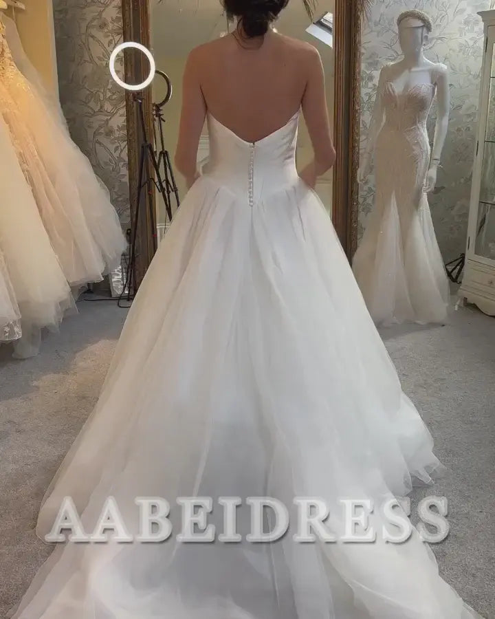 AABEI DRESS Exquisite Romantic Wedding Dress Strapless A-Line Tulle Long Elegant Formal Dresses
