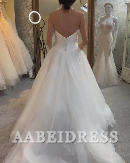 AABEI DRESS Exquisite Romantic Wedding Dress Strapless A-Line Tulle Long Elegant Formal Dresses