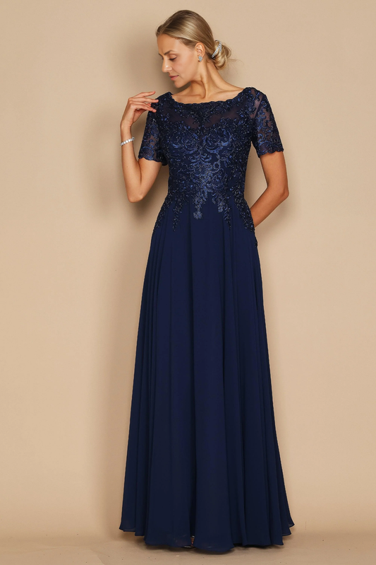 AABEI DRESS Formal Wear Dresse Exquisite A Line Round Neck Short Sleeve Lace Appliques Fashion Retro Long Mother Of The Bride Dress