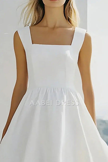AABEI DRESS Hot Sale Homecoming Dress A Line Square Neck Sleeveless Simple Knee-Length Graduation Dress