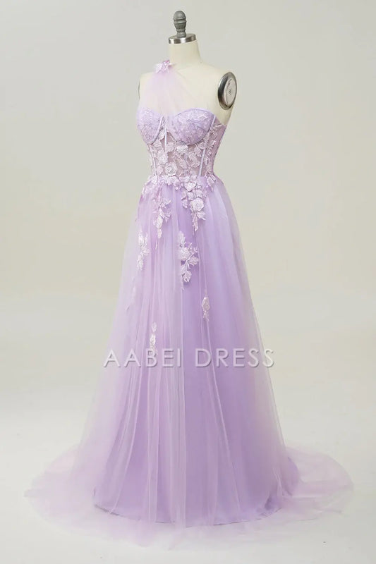 AABEI DRESS Hot Sale Prom Dress Exquisite A Line One Shoulder With Romantic Appliques Long Formal Dress
