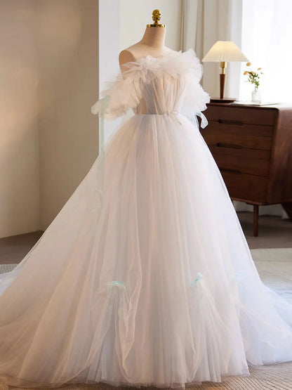 Formal Dress Unique Long Dress A-Line Tulle Bow knot Atmosphere Wedding Dress