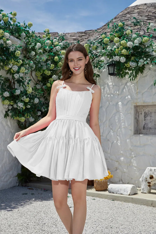 AABEI DRESS New Homecoming Dress Simple A-Line Spaghetti Straps Bow Backless Cute Short Graduation Dress