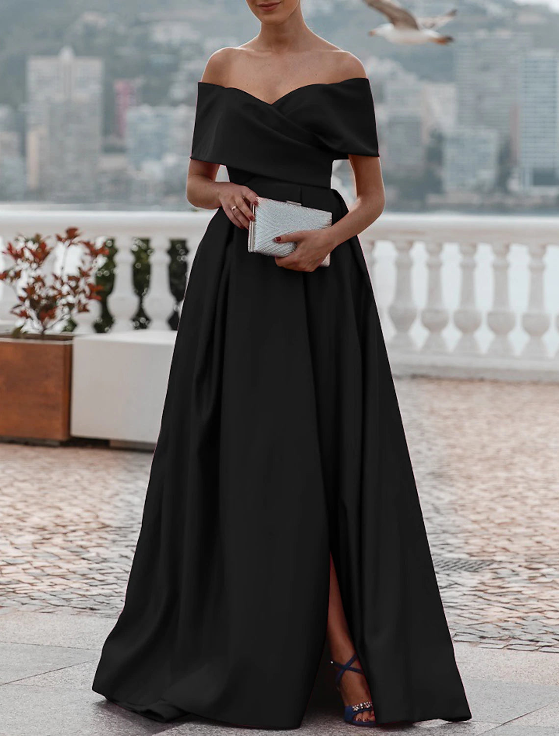 Evening Dress Wedding Guest Party Dress Celebrity Style Dress Formal Wedding Court Train Sleeveless Off Shoulder Bridesmaid Dress Satin with Ruched Dress