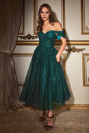 AABEI DRESS Hot Sale Short Prom Dress Elegant A-line Off Shoulder Sweetheart Bodice Pleated Glitter Tea Length Formal Dresses