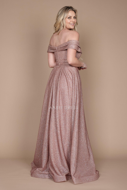 AABEI DRESS Formal Wear Dresse Elegant Off Shoulder Sweetheart Neckline High Front Slit Glitter Long Mother Of The Bride Dress
