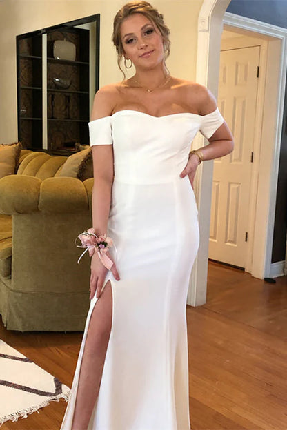 Bridesmaid Dress Off-the-Shoulder Long  with Slit