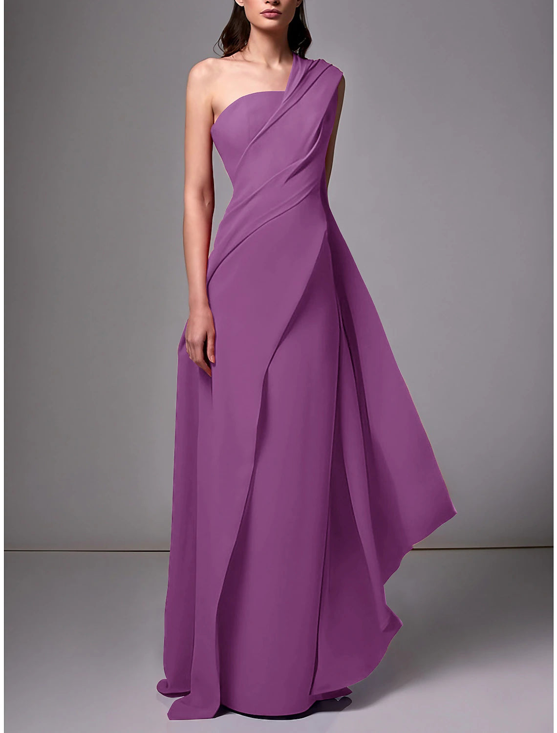 Gown Formal Wedding Guest Dress Elegant Formal Floor Length Sleeveless One Shoulder Stretch Chiffon with Ruched Evening Dress