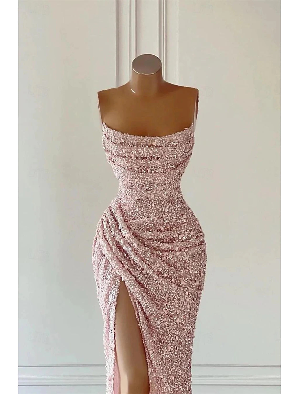 Elegant Dress Formal Prom Floor Length Sleeveless Strapless Sequined with Glitter Sequin Prom Dresses