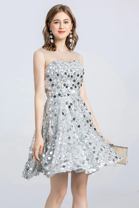 Sleeveless Jewel Lace Sequins Mini Homecoming Dress