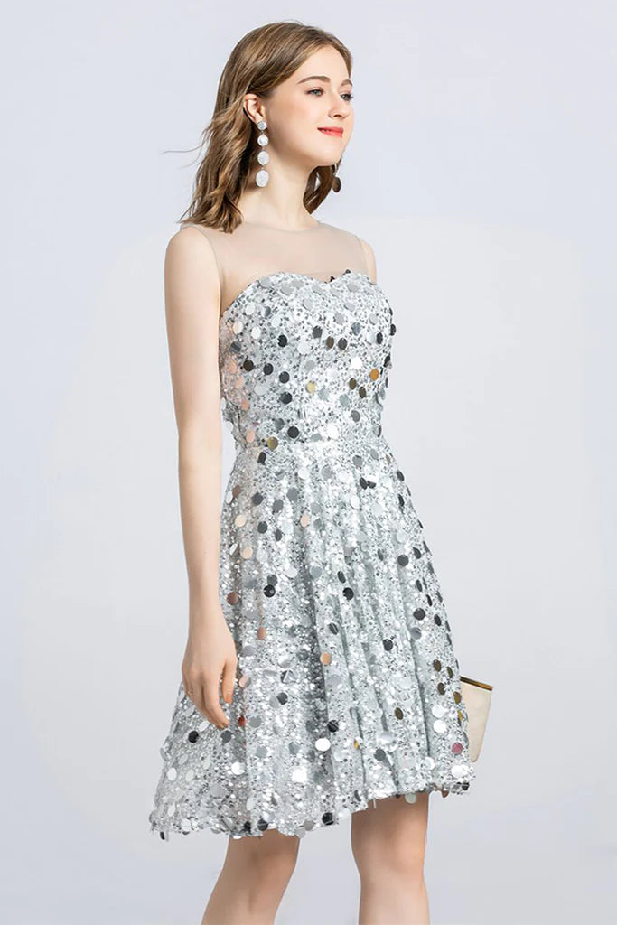 Sleeveless Jewel Lace Sequins Mini Homecoming Dress