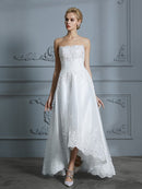 A-Line/Princess Sweetheart Sleeveless Beading Asymmetrical Tulle Wedding Dresses