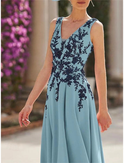 Mother of the Bride Dress Formal Wedding Guest Elegant Elegant Dress Vintage V Neck Satin Short Sleeve with Pleats Appliques Flower