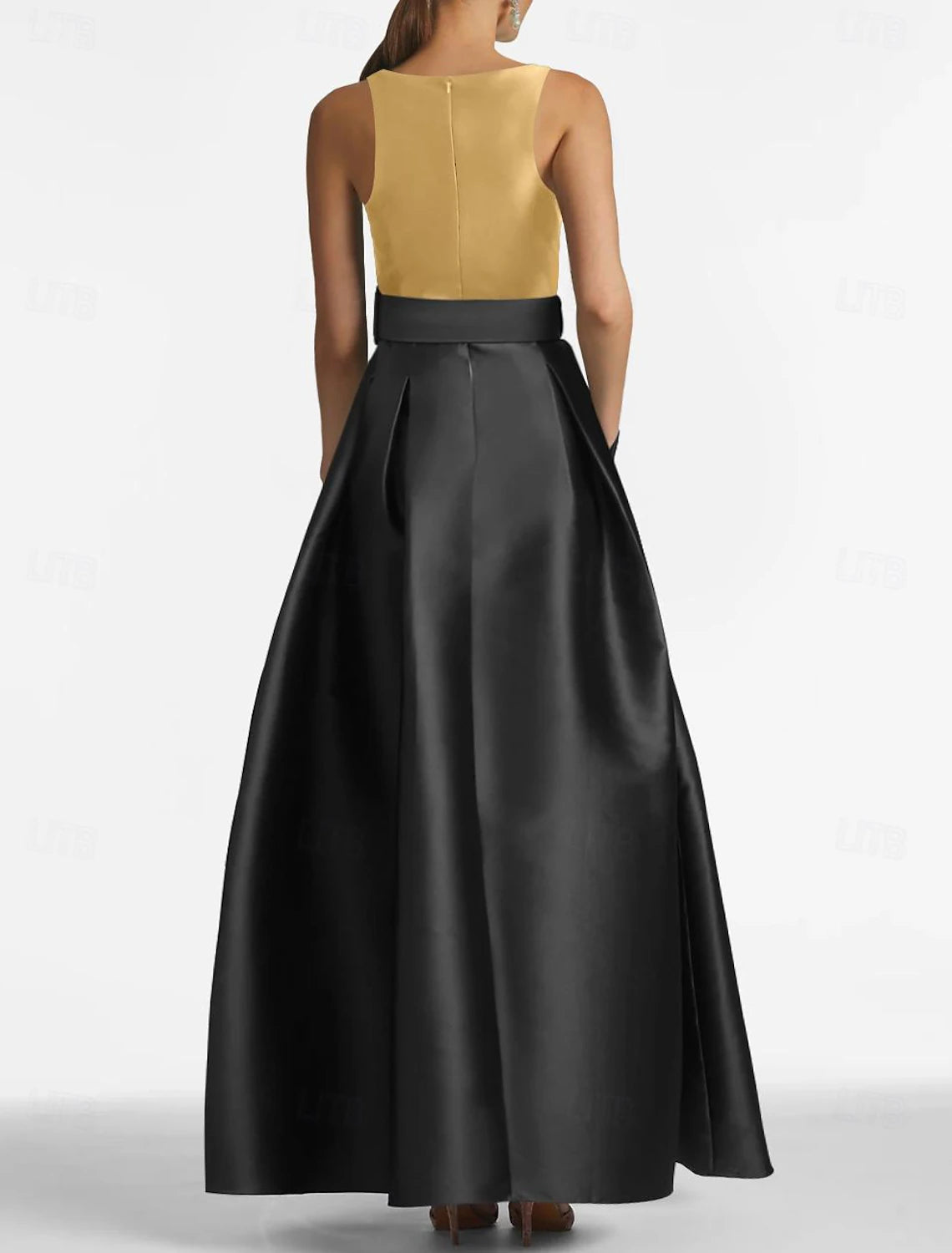 Wedding Guest Dress High Split Dress Formal Tie Floor Length Sleeveless Jewel Neck Belt / Sash Satin with Pleats Slit Evening Dresses