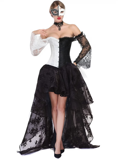 A-Line Prom Dresses Vintage Dress Masquerade Asymmetrical Long Sleeve Off Shoulder Lace with Appliques