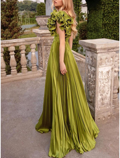 Gown Elegant Formal Wedding Guest Floor Length Sleeveless One Shoulder Imitation Silk with Pleats Evening Dress